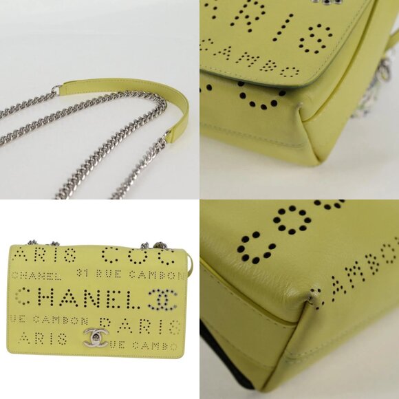 CHANEL Chain Shoulder Bag Leather 2way Yellow CC Auth 130486M - Picture 14 of 14